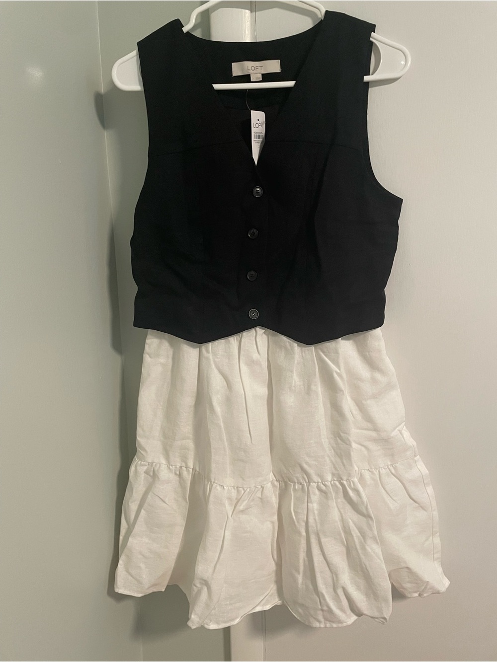 LOFT Black and White Sleeveless Two-Tone Dress